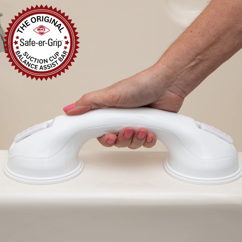 Safe-er-Grip عصا سحب آمنة - عصا سحب آمنة لتغيير أنماط الحياة مع أكواب شفط لحمامات الاستحمام والدش؛ مقبض مساعد للسلامة في الحمام، أبيض، 12 بوصة - Image 3
